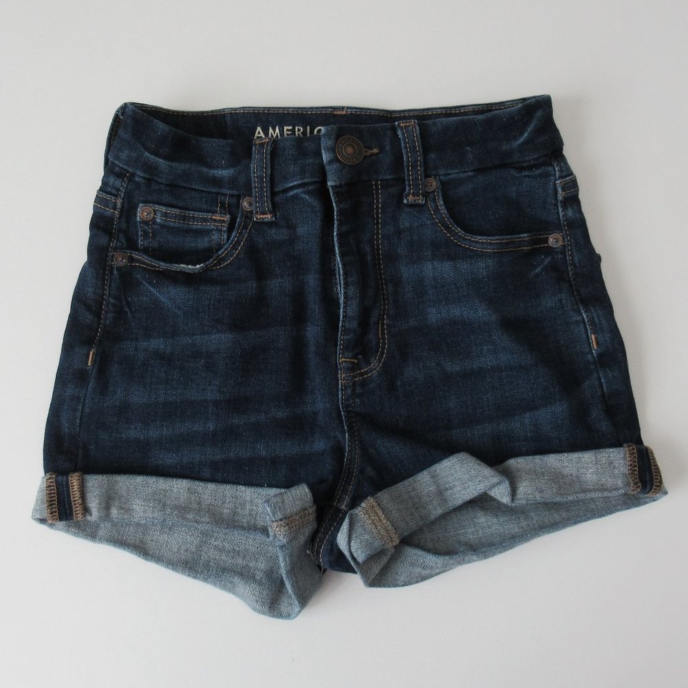 American Eagle Next Level Stretch 5 Pocket Short Cuffed Denim Shorts Sz 0